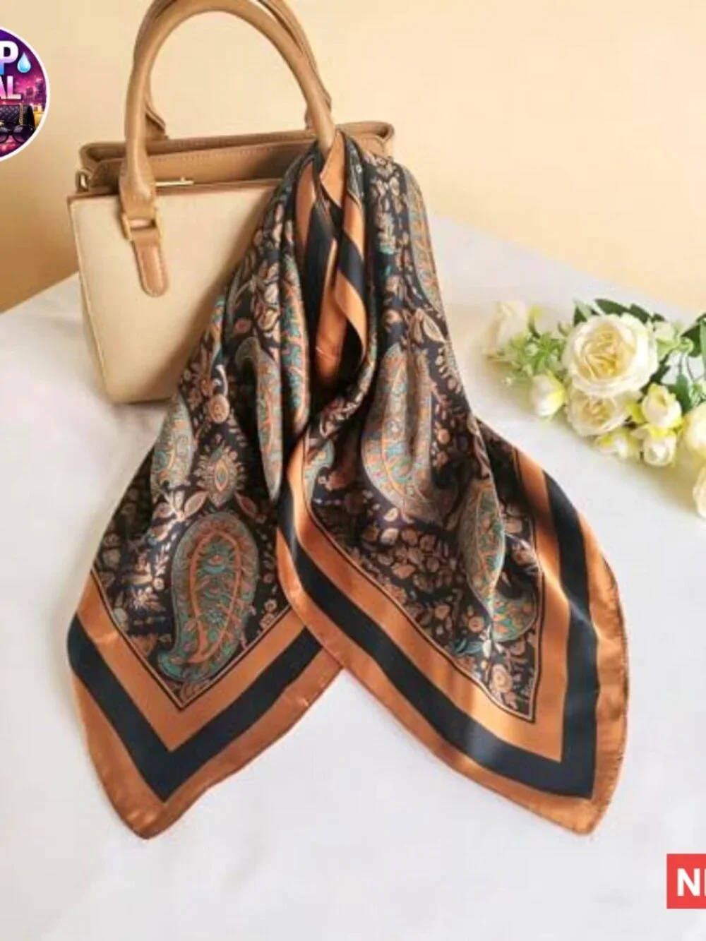 Silk Feeling 100% Polyester Head Scarf Bandana Purse Scarf